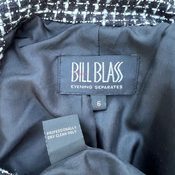 Vintage Bill Blass Jacket Women Fringe Black White Tweed Silk Cropped Sz 6 90's - Picture 11 of 17